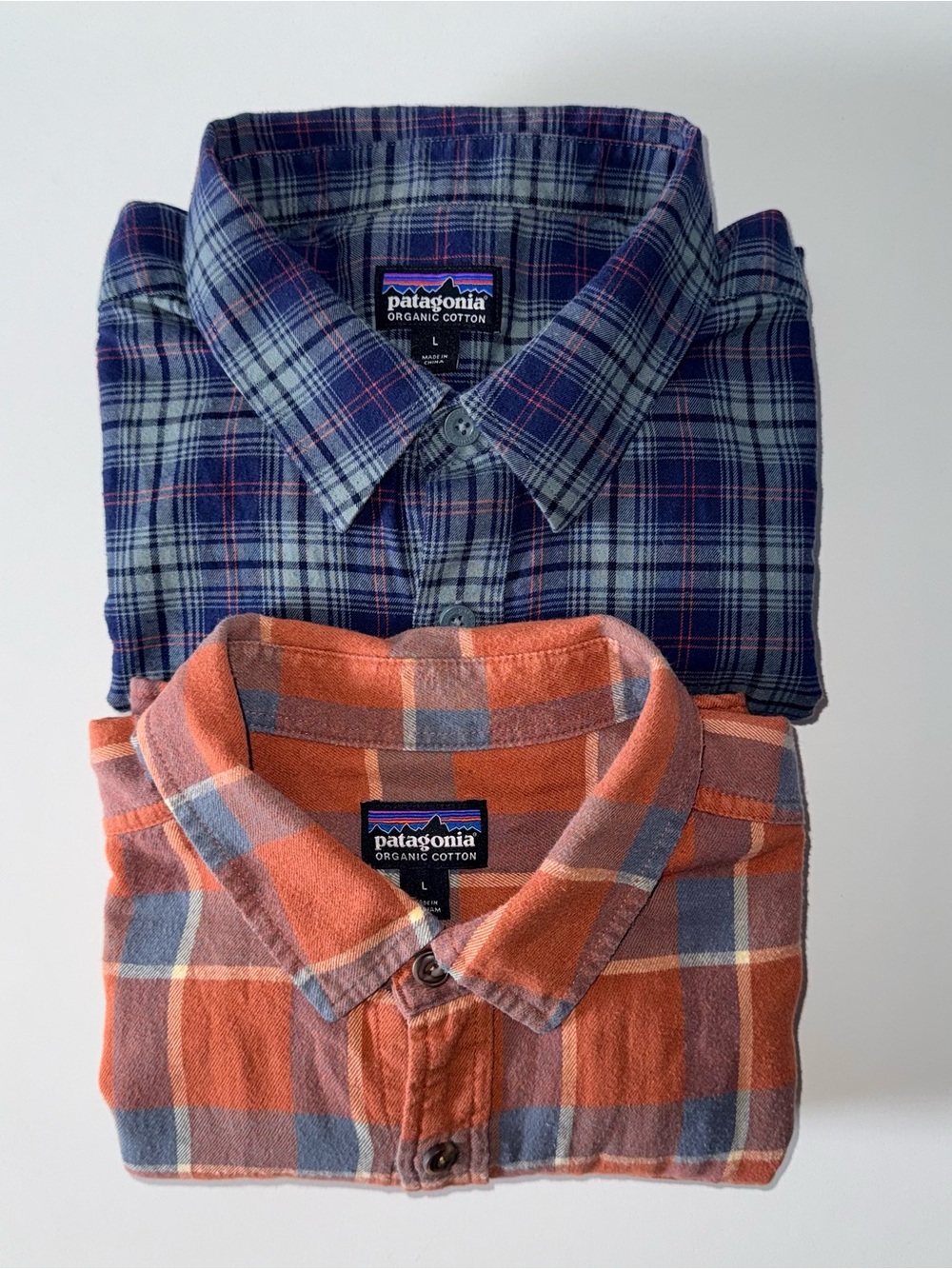 Lot Of 2 Patagonia Flannel Shirts Men's L Plaid 100% Cotton Outdoor